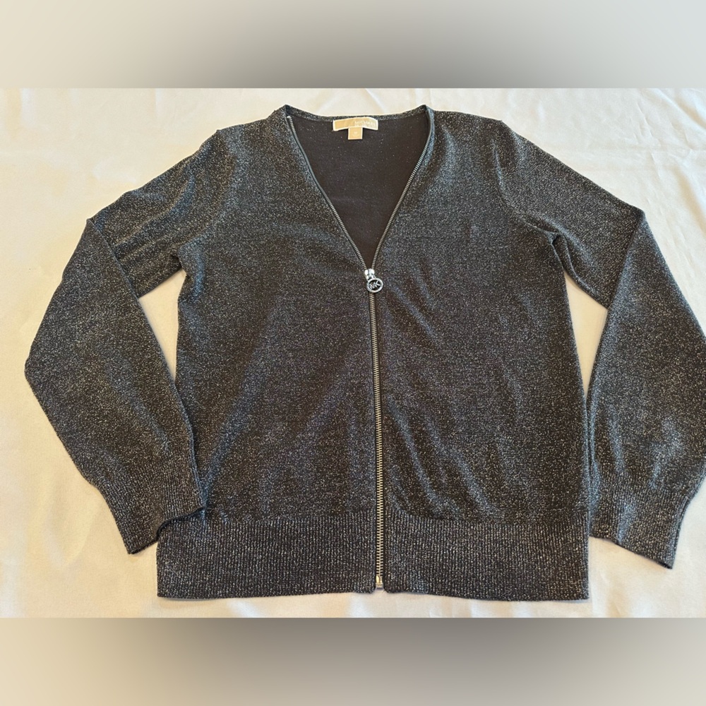 Michael Kors Glittering Silver Black Zip Up Top Size Medium